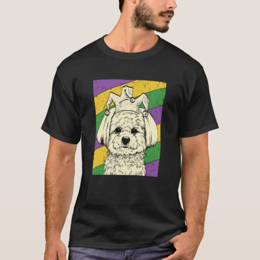 Maltese Jester Mardi Gras Dog Mom or Dad T-shirt (Voorkant)