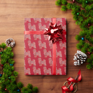 Maltese Kerst Hond Silhouette Rood Gift Cadeaupapier