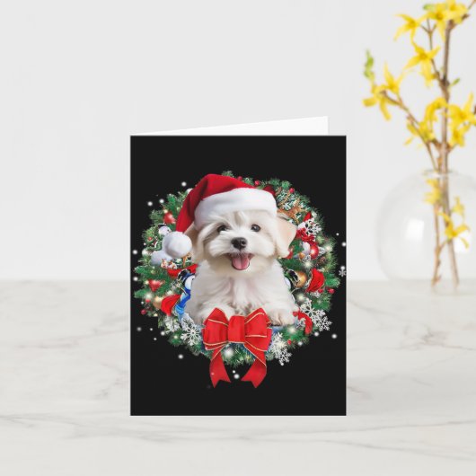 Maltese Kerst Krans Decoratie Xmas Pyjama 1 Kaart (Gele Bloem)