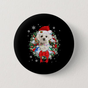 Maltese kerstkrans decoratie kerstpyjama ronde button 5,7 cm