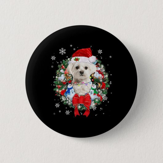 Maltese kerstkrans decoratie kerstpyjama ronde button 5,7 cm (Voorkant)