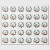 Maltese Kerstkrans feestelijke pup Cadeaupapier (Vlak)