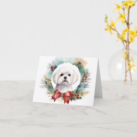 Maltese Kerstkrans feestelijke pup Kaart (Gele Bloem)