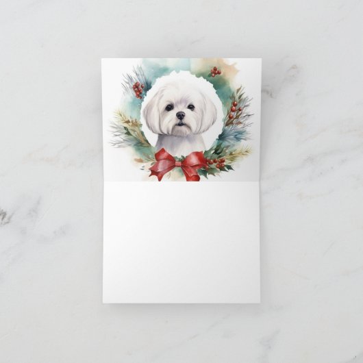Maltese Kerstkrans feestelijke pup Kaart (Binnen)