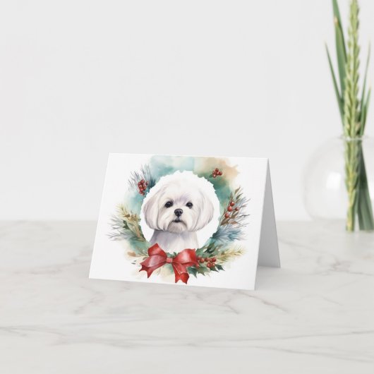 Maltese Kerstkrans feestelijke pup Kaart (Voorkant)