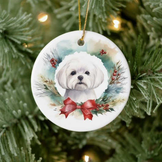 Maltese Kerstkrans feestelijke pup Keramisch Ornament (Boom)