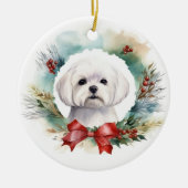 Maltese Kerstkrans feestelijke pup Keramisch Ornament (Voorkant)