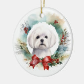 Maltese Kerstkrans feestelijke pup Keramisch Ornament (Links)