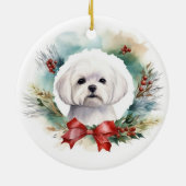 Maltese Kerstkrans feestelijke pup Keramisch Ornament (Achterkant)
