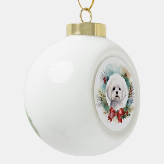 Maltese Kerstkrans feestelijke pup Keramische Bal Ornament (Links)