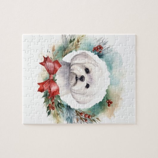Maltese Kerstkrans feestelijke pup Legpuzzel (Horizontaal)