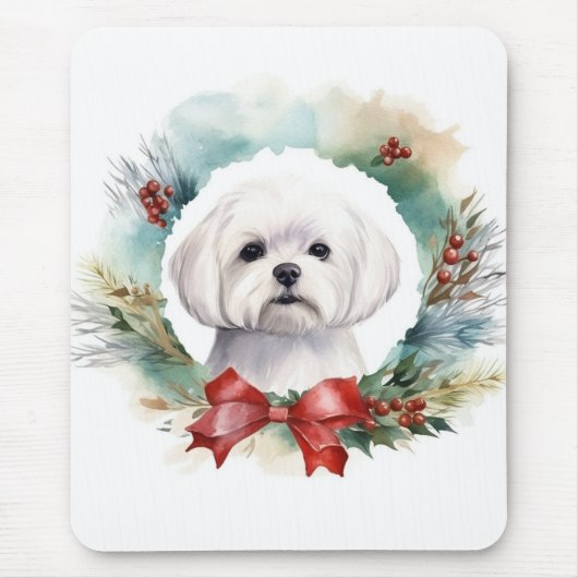 Maltese Kerstkrans feestelijke pup Muismat (Voorkant)
