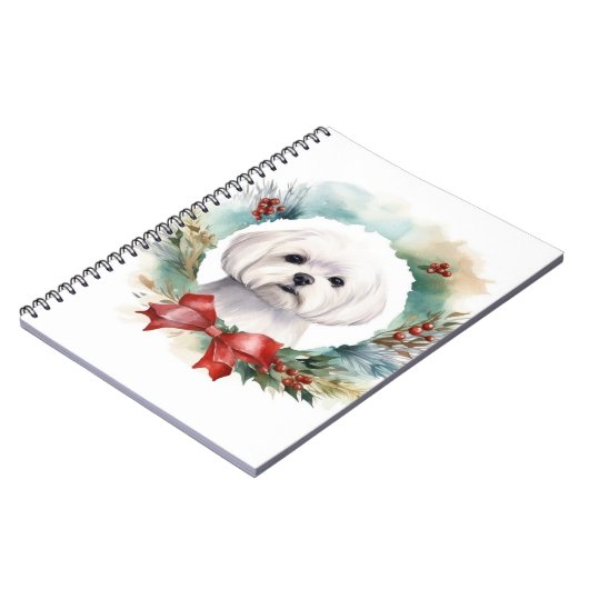 Maltese Kerstkrans feestelijke pup Notitieboek (Linkerzijde)