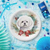 Maltese Kerstkrans feestelijke pup Papieren Bordje (Feest)