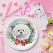 Maltese Kerstkrans feestelijke pup Papieren Bordje (Feest)