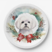 Maltese Kerstkrans feestelijke pup Papieren Bordje (Voorkant)