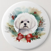 Maltese Kerstkrans feestelijke pup Ronde Button 6,0 Cm (Voorkant)
