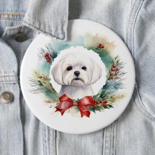 Maltese Kerstkrans feestelijke pup Ronde Button 6,0 Cm
