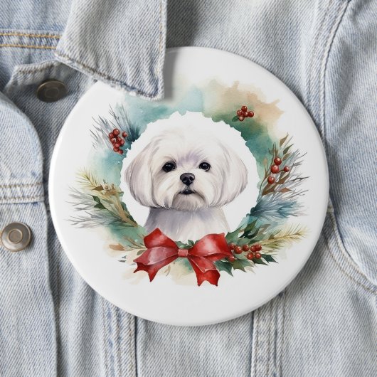 Maltese Kerstkrans feestelijke pup Ronde Button 6,0 Cm (In situ)