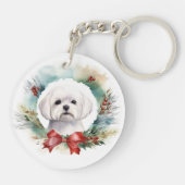 Maltese Kerstkrans feestelijke pup Sleutelhanger (Achterkant)