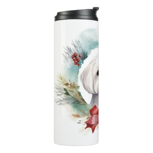 Maltese Kerstkrans feestelijke pup Thermosbeker (Gedraaid links)