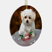Maltese kerstpuppy keramisch ornament (Rechts)