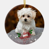 Maltese kerstpuppy keramisch ornament (Voorkant)
