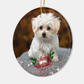 Maltese kerstpuppy keramisch ornament (Links)