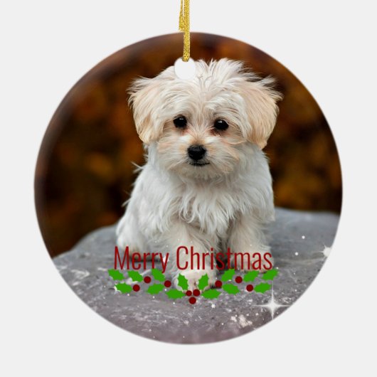 Maltese kerstpuppy keramisch ornament (Achterkant)