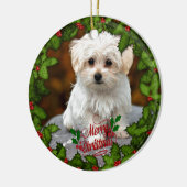 Maltese kerstpuppy keramisch ornament (Links)