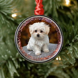 Maltese kerstpuppy metalen ornament