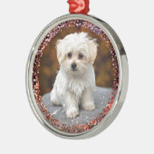 Maltese kerstpuppy metalen ornament (Links)