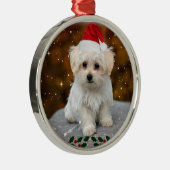 Maltese kerstpuppy metalen ornament (Rechts)