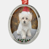 Maltese kerstpuppy metalen ornament (Links)