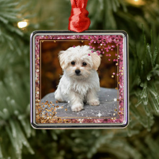 Maltese kerstpuppy metalen ornament