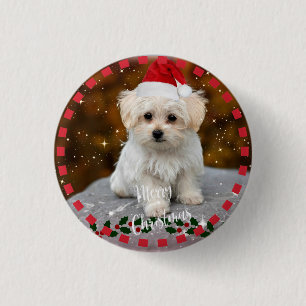 Maltese kerstpuppy ronde button 3,2 cm