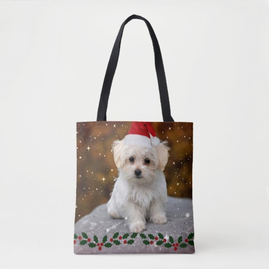 Maltese kerstpuppy tote bag (Voorkant)