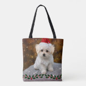 Maltese kerstpuppy tote bag (Achterkant)