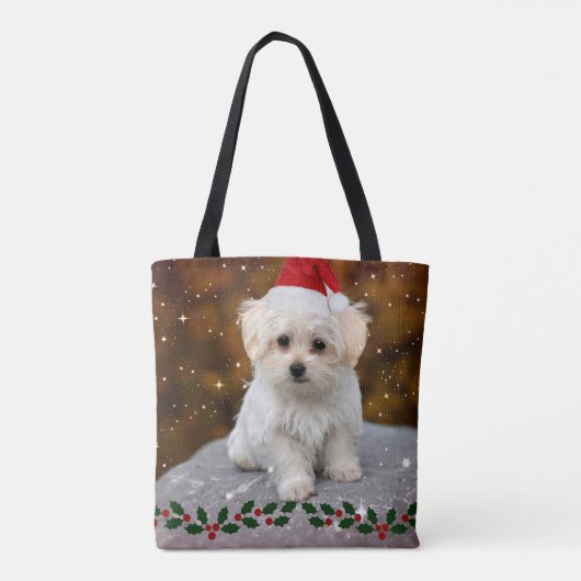 Maltese kerstpuppy tote bag (Achterkant)