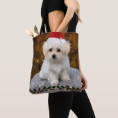 Maltese kerstpuppy tote bag (Dichtbij)