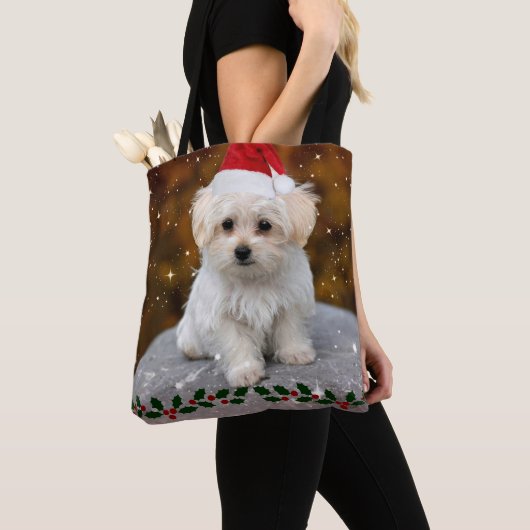 Maltese kerstpuppy tote bag (Dichtbij)