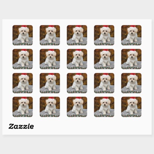 Maltese kerstpuppy vierkante sticker (Vel)