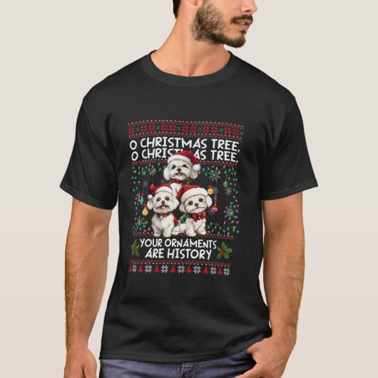Maltese Kersttrui Tree Hondenliefhebber Xmas Ugly T-shirt (Voorkant)