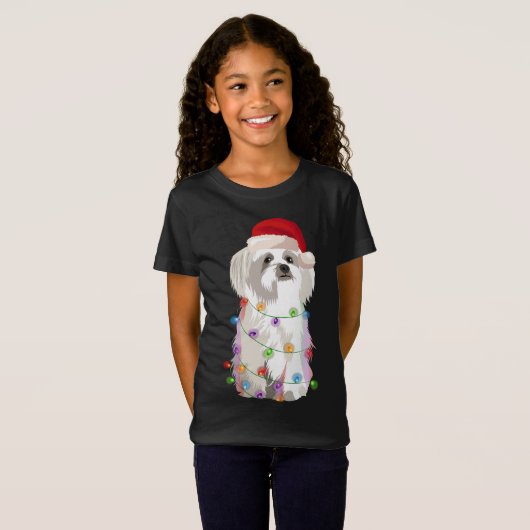 Maltese Kerstverlichting Xmas Hondenliefhebber T-shirt (Voorkant volledig)