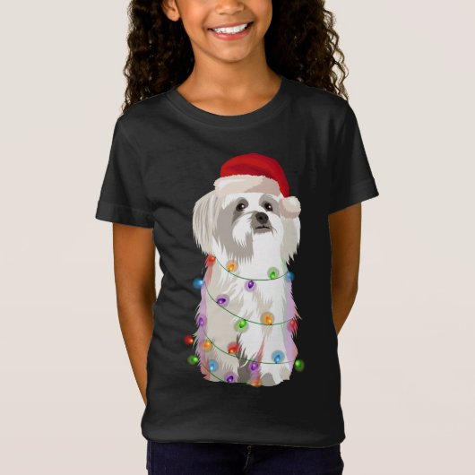 Maltese Kerstverlichting Xmas Hondenliefhebber T-shirt (Voorkant)