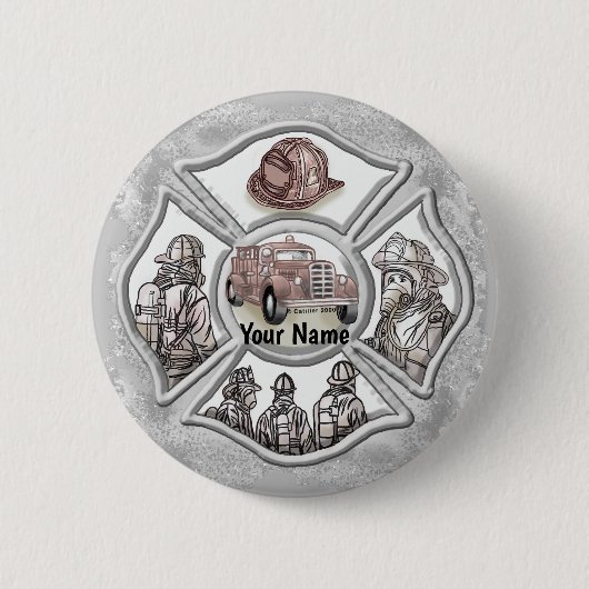 Maltese kruisbrandweerman ronde button 5,7 cm (Voorkant)