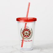 Maltese kruisgerichte brandweerman acryl drinkbeker (Achterkant)