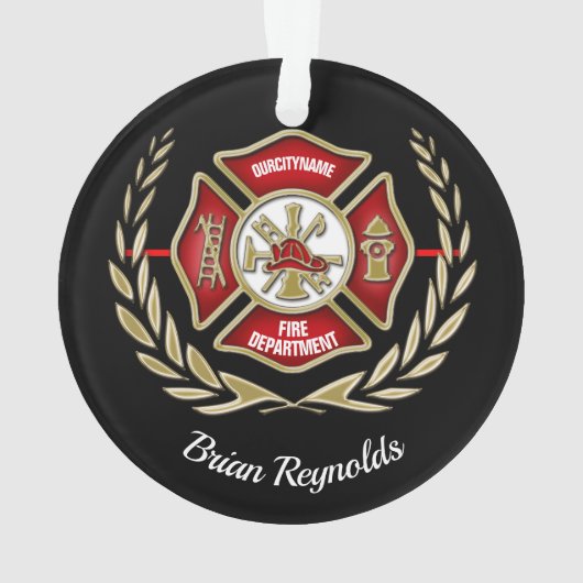 Maltese kruisgerichte brandweerman ornament (achterkant)