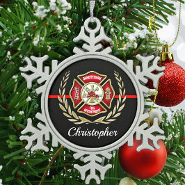 Maltese kruisgerichte brandweerman tin sneeuwvlok ornament