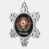 Maltese kruisgerichte brandweerman tin sneeuwvlok ornament (Rechts)